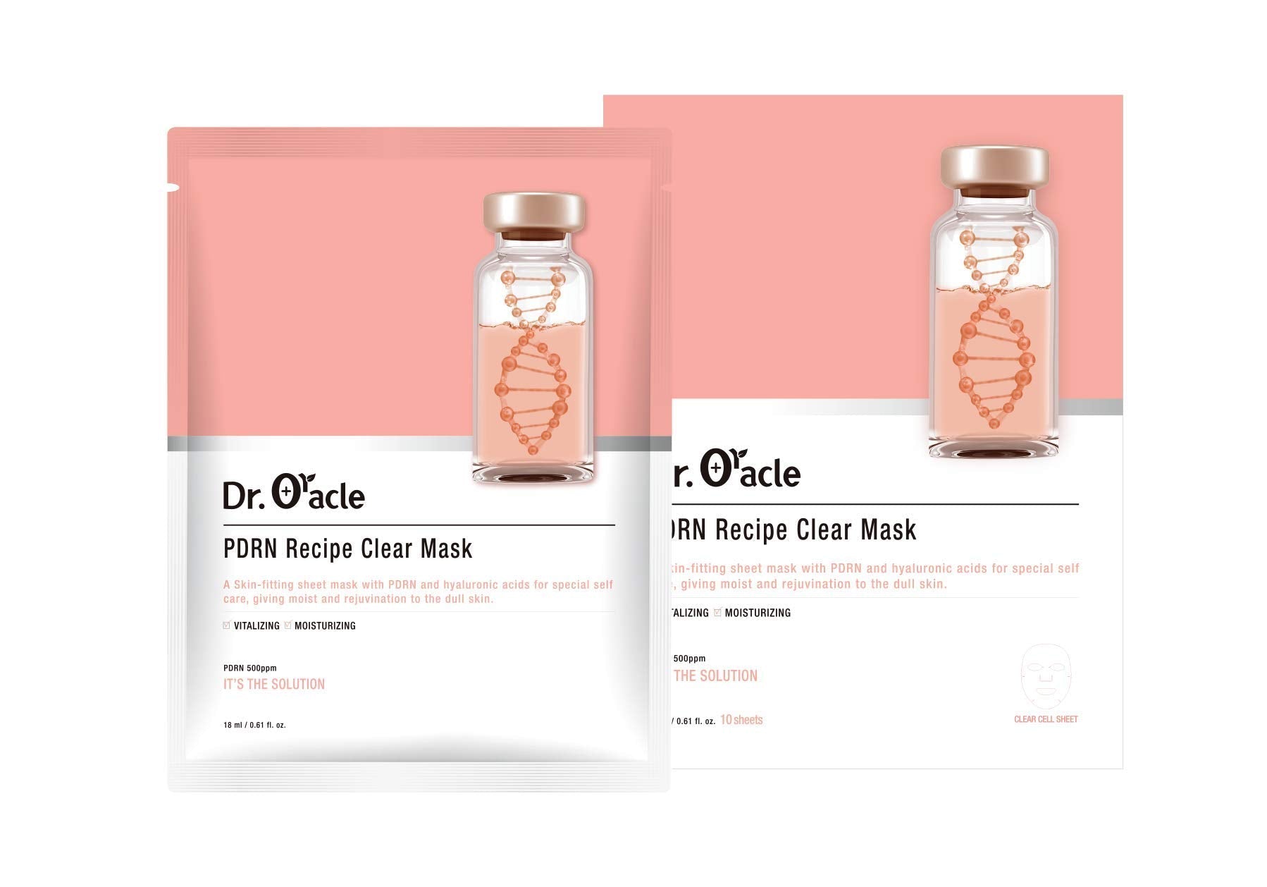 DR.ORACLE PDRN Recipe Clear Mask, Skin-fitting sheet mask PDRN, hyaluronic acid, special self care, moist, rejuvenation, vitalizing, 500ppm, 180ml (6,1 fl. oz.), 1 box - 10 sheets - Maple Wellness Supplements