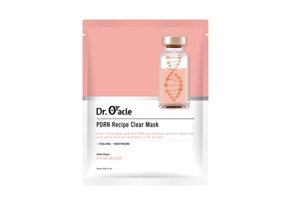 DR.ORACLE PDRN Recipe Clear Mask, Skin-fitting sheet mask PDRN, hyaluronic acid, special self care, moist, rejuvenation, vitalizing, 500ppm, 180ml (6,1 fl. oz.), 1 box - 10 sheets - Maple Wellness Supplements