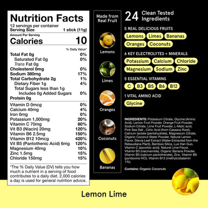 DryWater Electrolyte Powder Packets, Lemon Lime - Hydration Packets Drink Mix with Zero Added Sugar for Rehydration & Energy - 6 Key Electrolytes - Maple Wellness Supplements