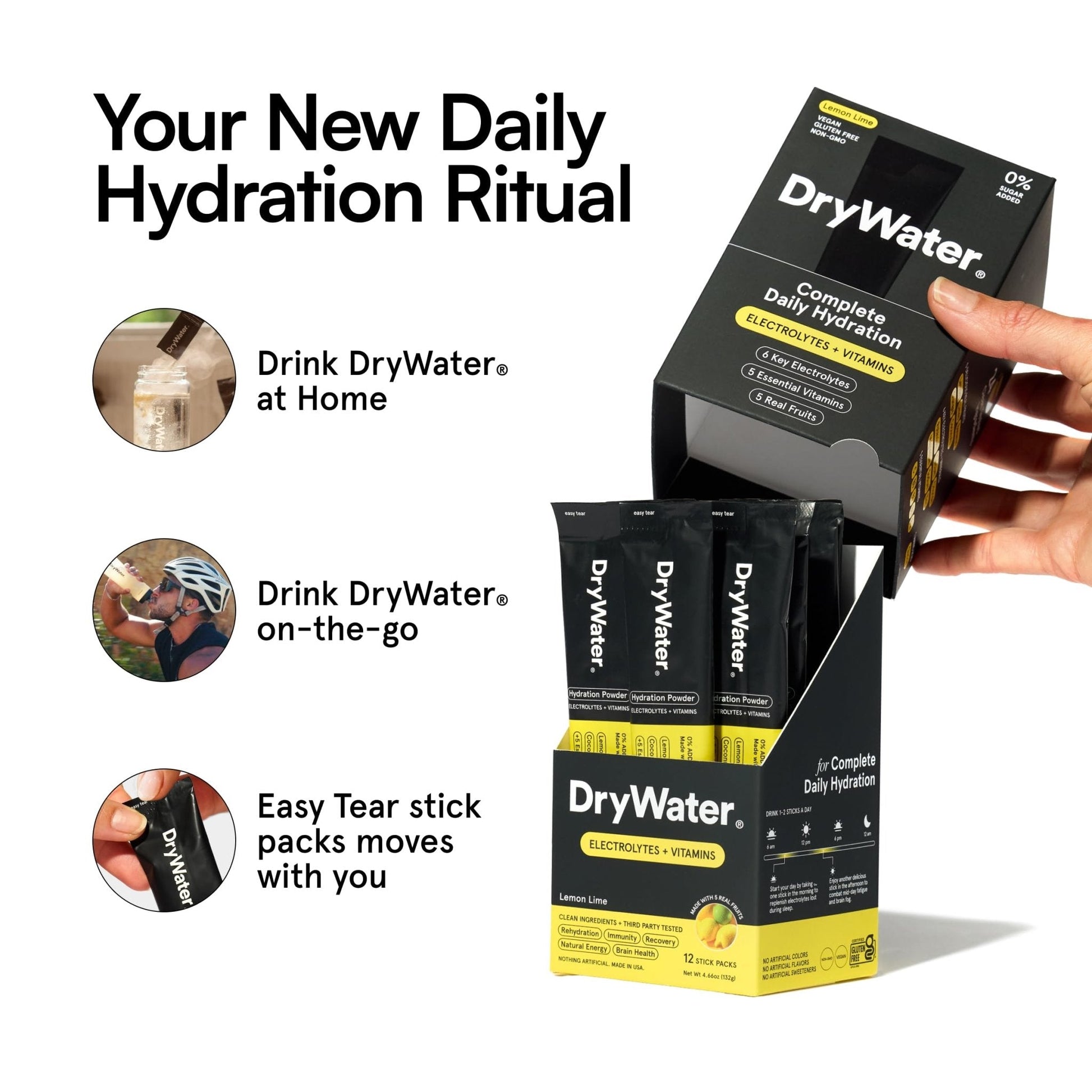 DryWater Electrolyte Powder Packets, Lemon Lime - Hydration Packets Drink Mix with Zero Added Sugar for Rehydration & Energy - 6 Key Electrolytes - Maple Wellness Supplements