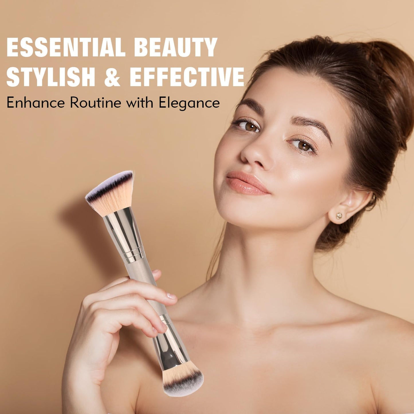 Dual-Ended Foundation Brush: Round & Angled Pro-Grade makeup brushes, 100% Vegan Synthetic Makeup Brush for Flawless Blending and Application of Liquid, Powder, Cream, Blush - Maple Wellness Supplements