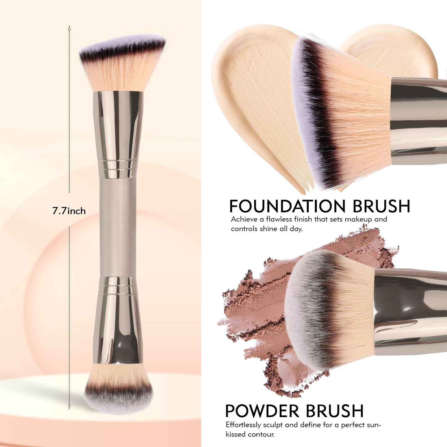 Dual-Ended Foundation Brush: Round & Angled Pro-Grade makeup brushes, 100% Vegan Synthetic Makeup Brush for Flawless Blending and Application of Liquid, Powder, Cream, Blush - Maple Wellness Supplements
