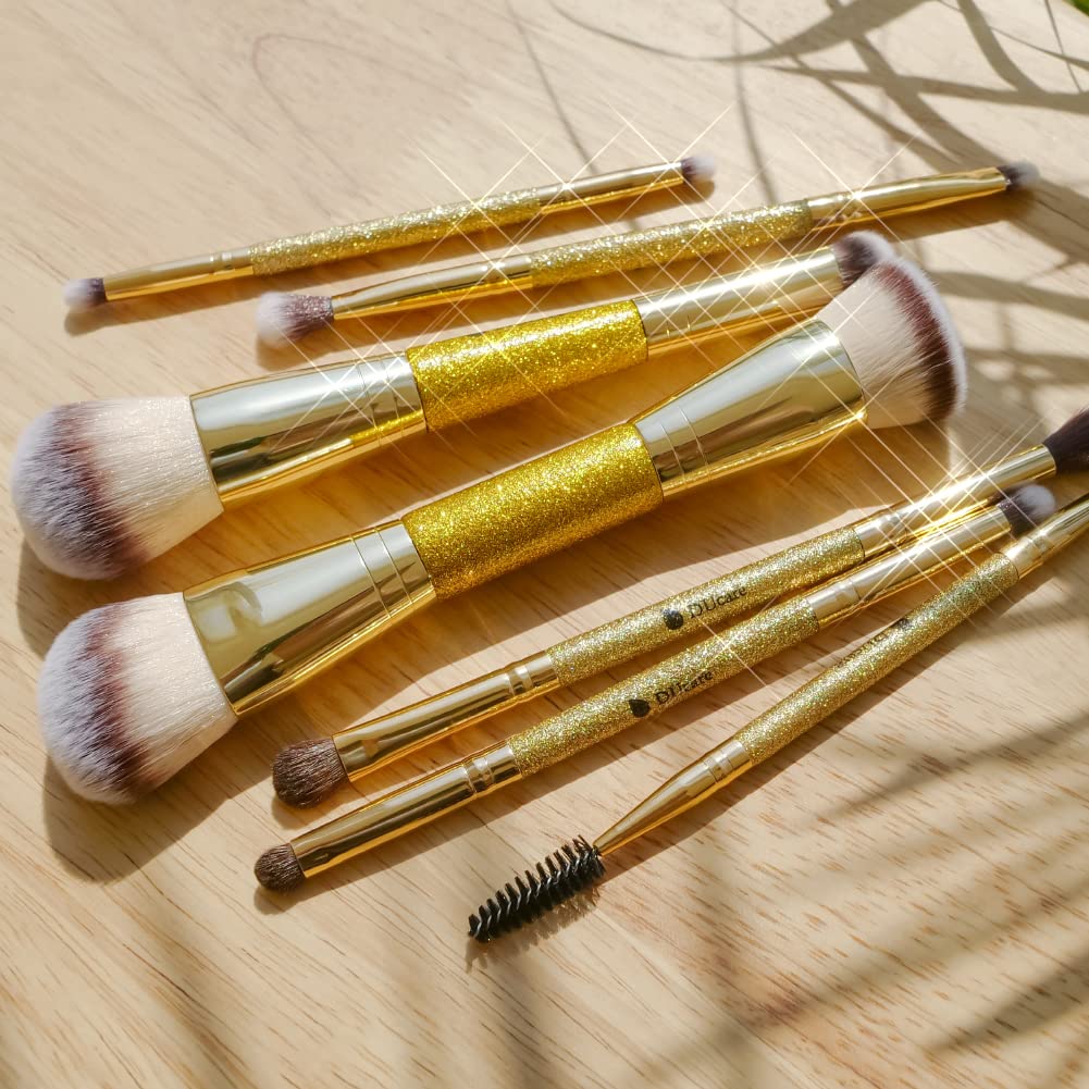 DUcare Dual End Foundation Contour Bronzer Brush, Gold Glitter Handle Double Ended Professional Face Makeup Tool for Liquid Cream Powder - Maple Wellness Supplements