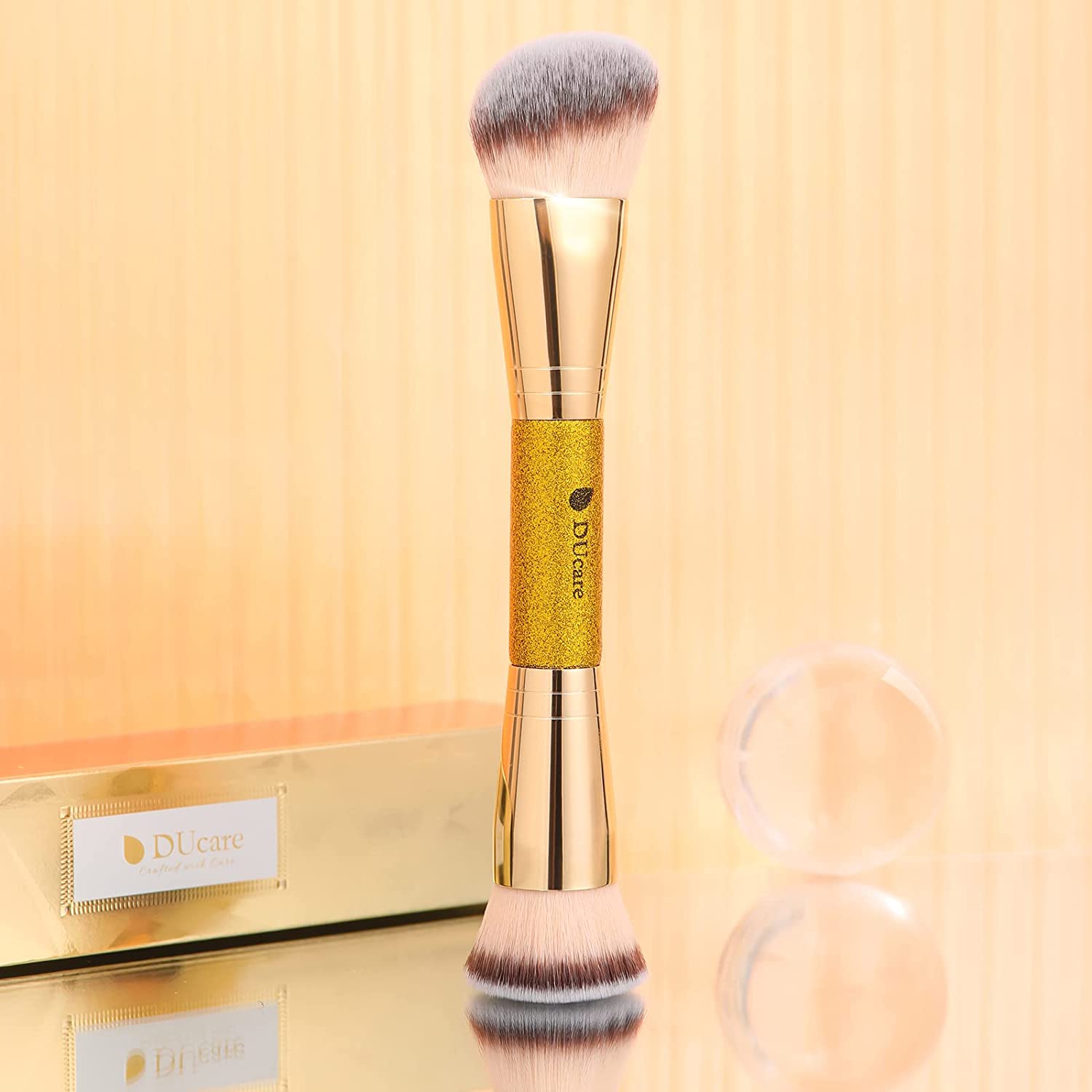 DUcare Dual End Foundation Contour Bronzer Brush, Gold Glitter Handle Double Ended Professional Face Makeup Tool for Liquid Cream Powder - Maple Wellness Supplements