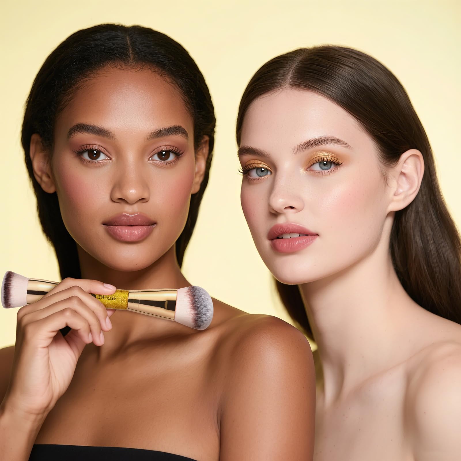 DUcare Dual End Foundation Contour Bronzer Brush, Gold Glitter Handle Double Ended Professional Face Makeup Tool for Liquid Cream Powder - Maple Wellness Supplements