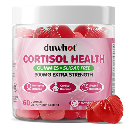 duwhot Cortisol Gummies, 15 in 1 Lower Cortisol Supplements for Women, w. Ashwagandha, Magnesium, Phosphatidylserine, Folate for Hormone Balance, Mood, Focus, Sleep Support, Sugar Free, Vegan, 60 - Maple Wellness Supplements