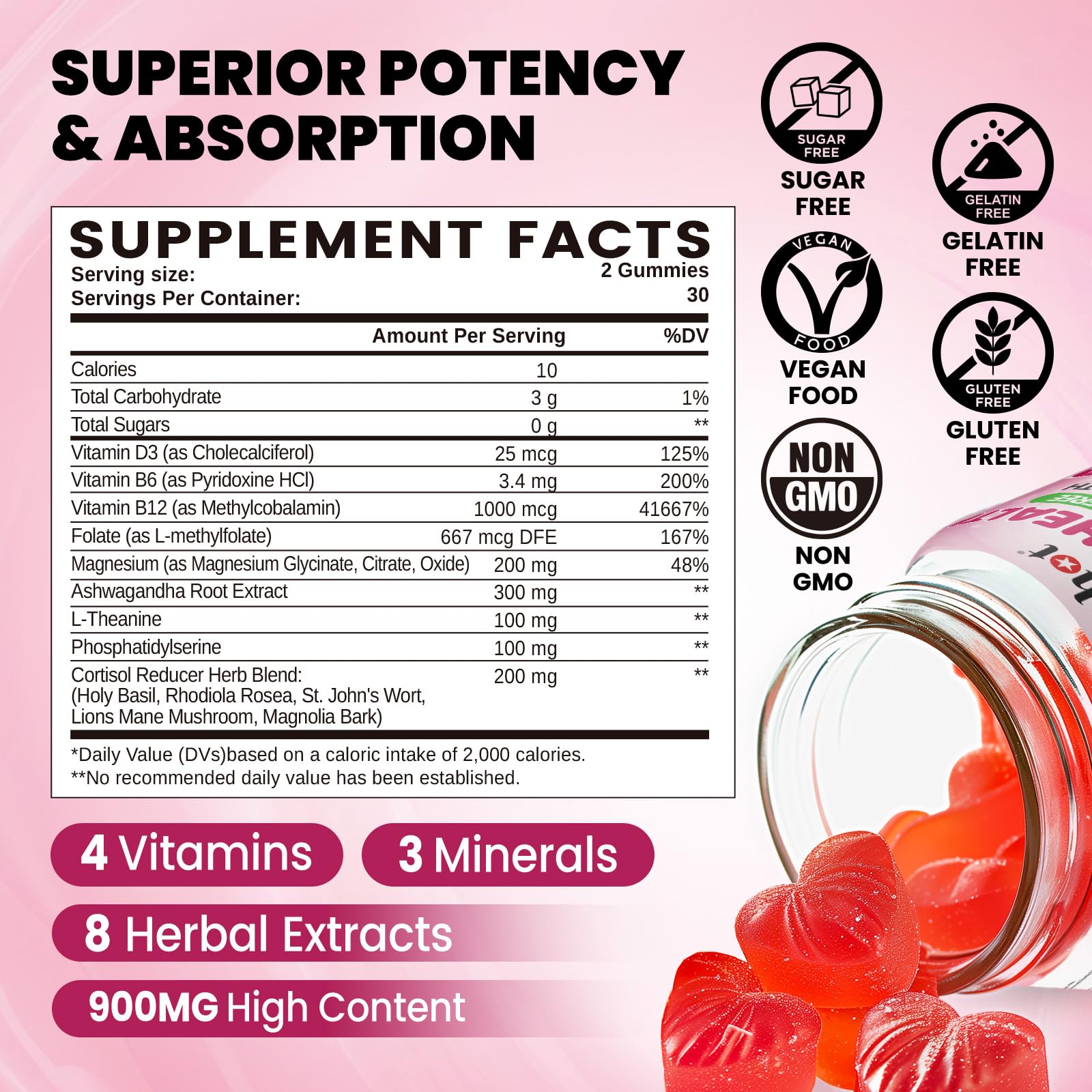 duwhot Cortisol Gummies, 15 in 1 Lower Cortisol Supplements for Women, w. Ashwagandha, Magnesium, Phosphatidylserine, Folate for Hormone Balance, Mood, Focus, Sleep Support, Sugar Free, Vegan, 60 - Maple Wellness Supplements