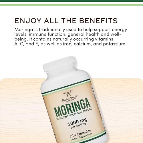 DWS Organic Moringa Capsules 1000mg - Pure Moringa Powder for Energy & Immune Support - Green Superfood Rich in Antioxidants - Maple Wellness Supplements
