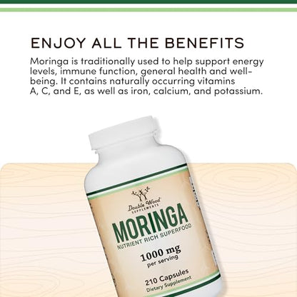 DWS Organic Moringa Capsules 1000mg - Pure Moringa Powder for Energy & Immune Support - Green Superfood Rich in Antioxidants - Maple Wellness Supplements
