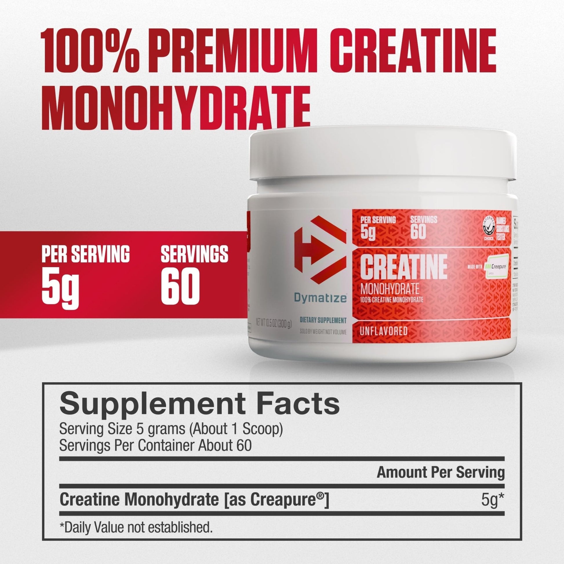 Dymatize 100% Creatine Monohydrate with CREAPURE, 5g Per Serving, 60 Servings (300g), Creatine for Women and Men, Gluten Free - Maple Wellness Supplements