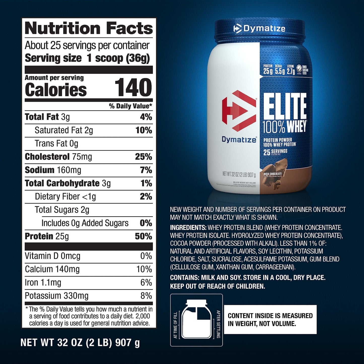 Dymatize Elite 100% Whey Protein Powder, 25g Protein, 5.5g BCAAs & 2.7g L-Leucine - Maple Wellness Supplements