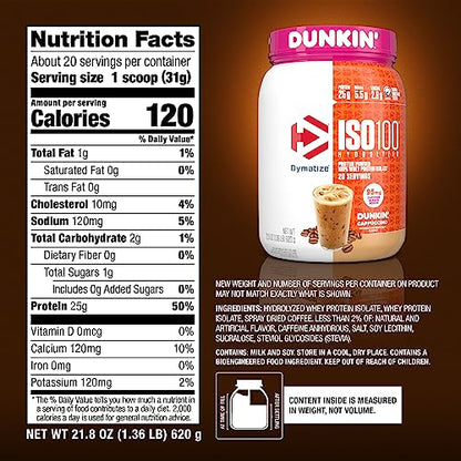 Dymatize ISO100 Hydrolyzed 100% Whey Isolate Protein Powder in Dunkin' Cappuccino - Maple Wellness Supplements