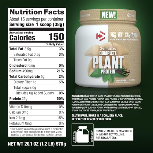 Dymatize Vegan Plant Protein, Smooth Vanilla, 25g Protein, 4.8g BCAAs, Complete - Maple Wellness Supplements