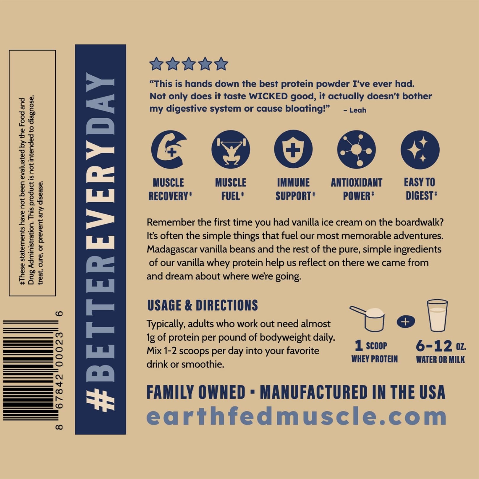 Earth Fed Muscle Whey Back Irish Grass Fed Whey Protein Isolate, Third-Party Certified. 25g Protein, Vanilla - Non-GMO, Hormone Free, Soy Free, Gluten Free - 2 LB, 29 Servings - Maple Wellness Supplements