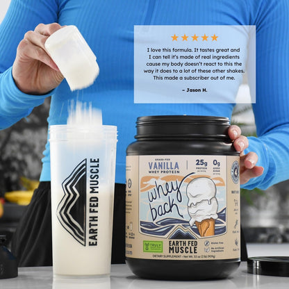 Earth Fed Muscle Whey Back Irish Grass Fed Whey Protein Isolate, Third-Party Certified. 25g Protein, Vanilla - Non-GMO, Hormone Free, Soy Free, Gluten Free - 2 LB, 29 Servings - Maple Wellness Supplements