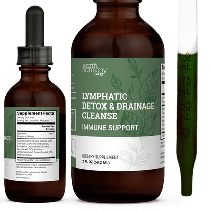 Earth Harmony Lymphatic Drainage Drops, Lymph Detox - Supplement with Soursop, Cat's Claw Bark, Astragalus, Wormwood, Lymph Node Detox, Lymphatic Support Cleanse (2 Oz) - Maple Wellness Supplements