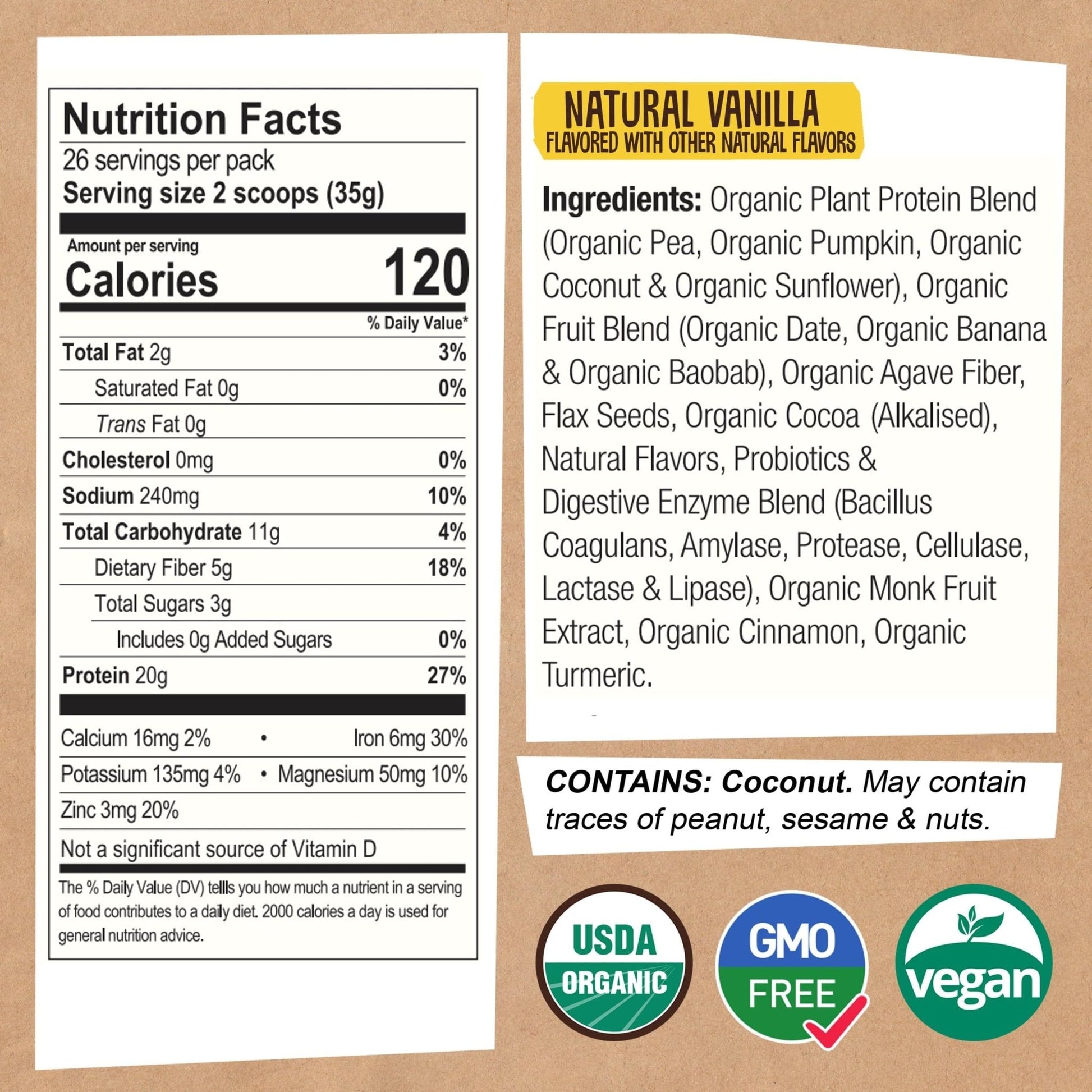 EarthChimp Organic Vegan Protein Powder - with Probiotics - Non GMO, Dairy Free - Maple Wellness Supplements