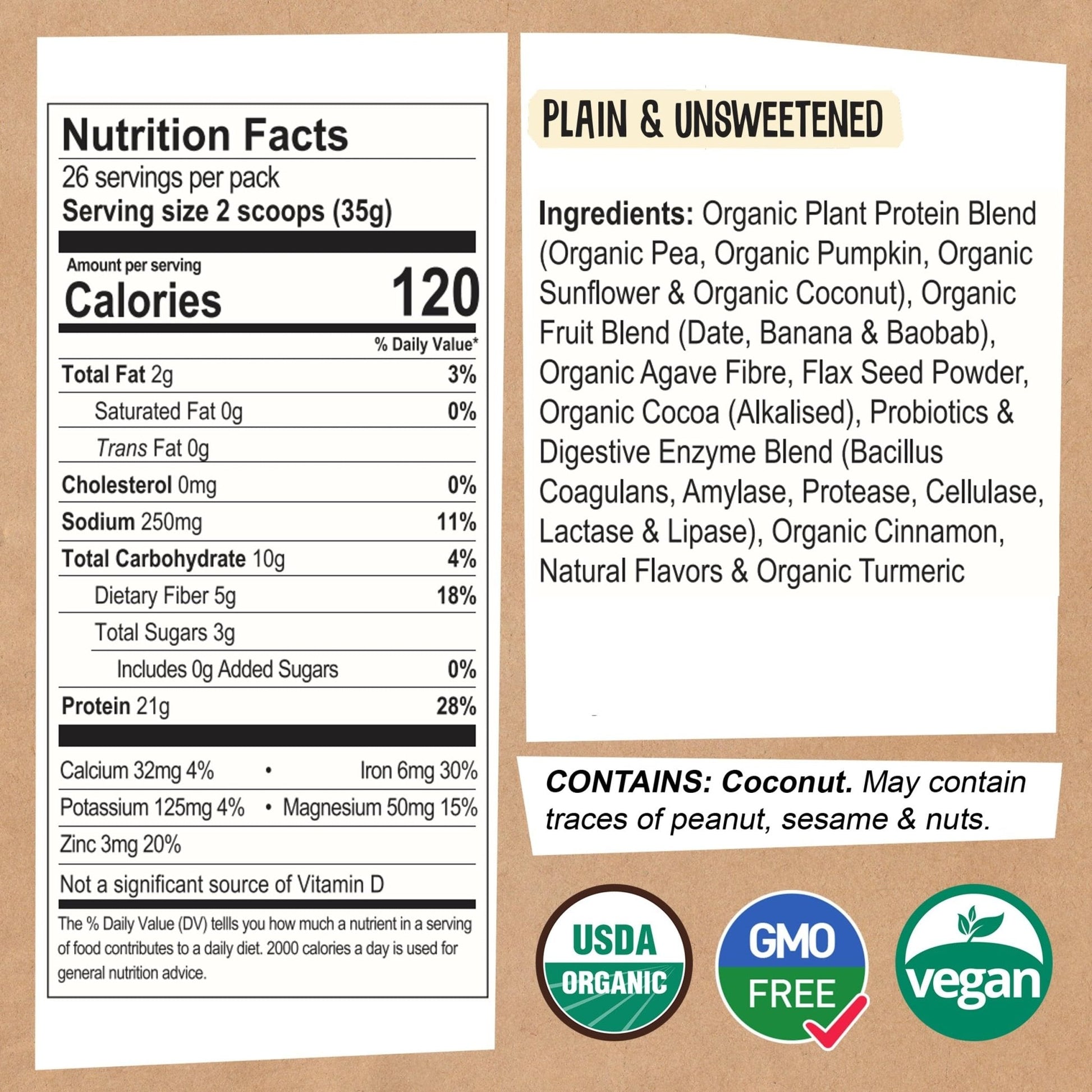 EarthChimp Organic Vegan Protein Powder - with Probiotics - Non GMO, Dairy Free - Maple Wellness Supplements