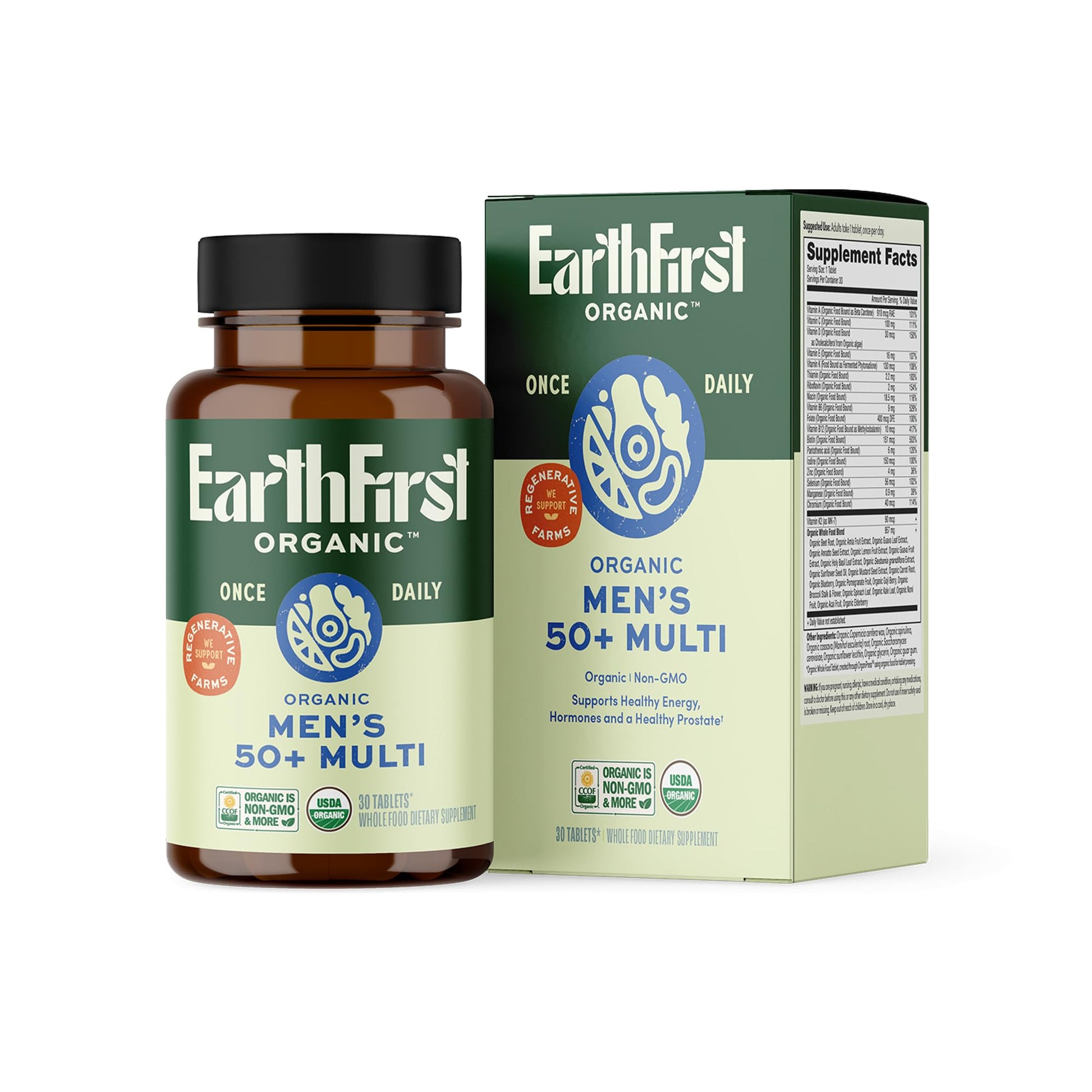 EarthFirst Organic Women's & Men's 50+ Once Daily Multi Bundle,19 Vitamins from Herbs & Superfoods, 30 Count - Maple Wellness Supplements
