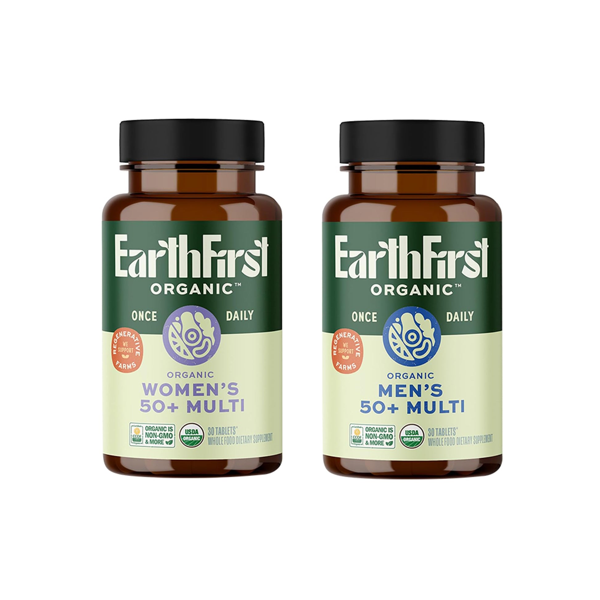 EarthFirst Organic Women's & Men's 50+ Once Daily Multi Bundle,19 Vitamins from Herbs & Superfoods, 30 Count - Maple Wellness Supplements