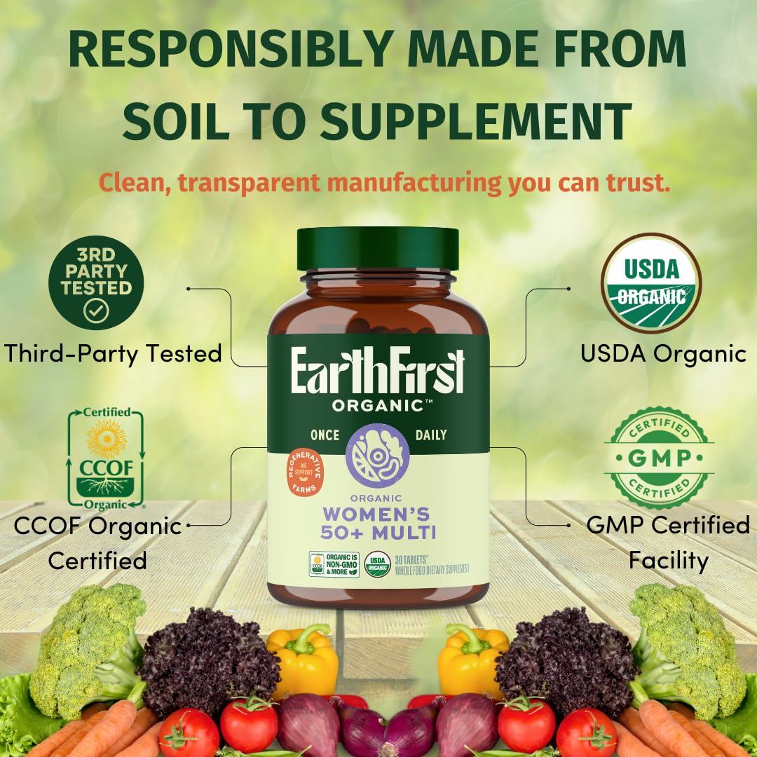 EarthFirst Organic Women's & Men's 50+ Once Daily Multi Bundle,19 Vitamins from Herbs & Superfoods, 30 Count - Maple Wellness Supplements
