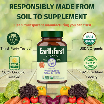 EarthFirst Organic Women's & Men's 50+ Once Daily Multi Bundle,19 Vitamins from Herbs & Superfoods, 30 Count - Maple Wellness Supplements