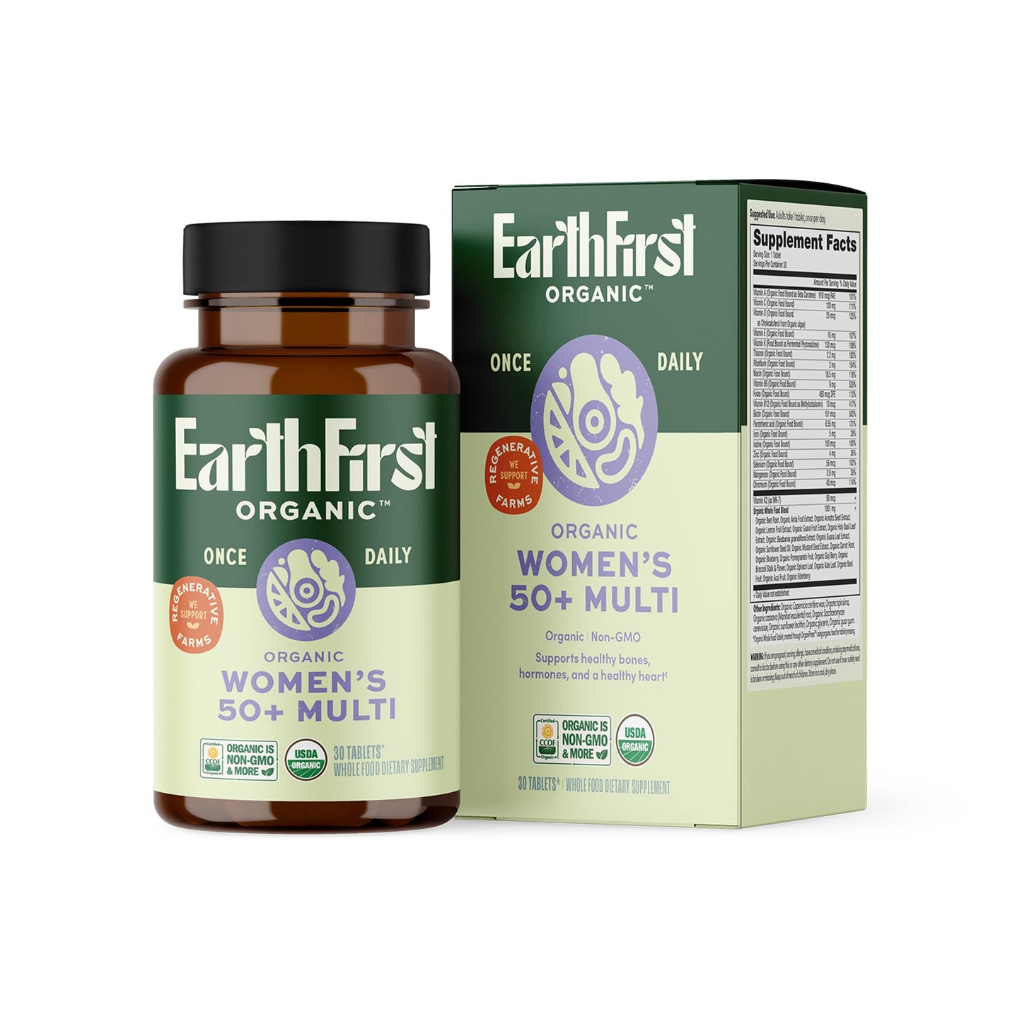 EarthFirst Organic Women's & Men's 50+ Once Daily Multi Bundle,19 Vitamins from Herbs & Superfoods, 30 Count - Maple Wellness Supplements