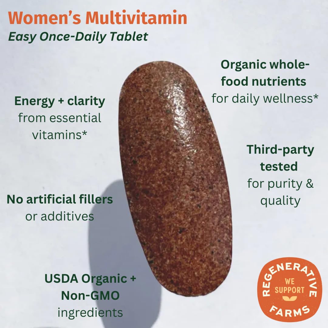 EarthFirst Organic Women’s Multi Once Daily, Women's Multivitamin, Iron, Vitamin B12 & More, 19 Vitamins from Herbs & Superfoods, 30 Count - Maple Wellness Supplements