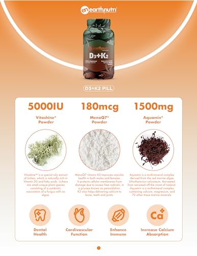 EarthNutri D3 + K2 Bone & Heart Health - 72 Trace Minerals, Vitamin D3 Vitashine, MENA - Maple Wellness Supplements