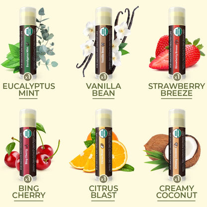 Earth's Daughter USDA Organic Lip Balm 6-Pack - Fruit Flavors, Beeswax, Coconut Oil, Vitamin E - Best Lip Repair - Maple Wellness Supplements