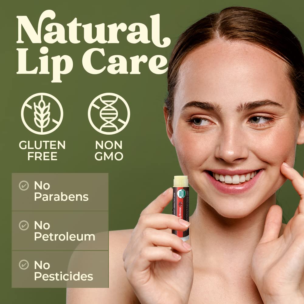 Earth's Daughter USDA Organic Lip Balm 6-Pack - Fruit Flavors, Beeswax, Coconut Oil, Vitamin E - Best Lip Repair - Maple Wellness Supplements