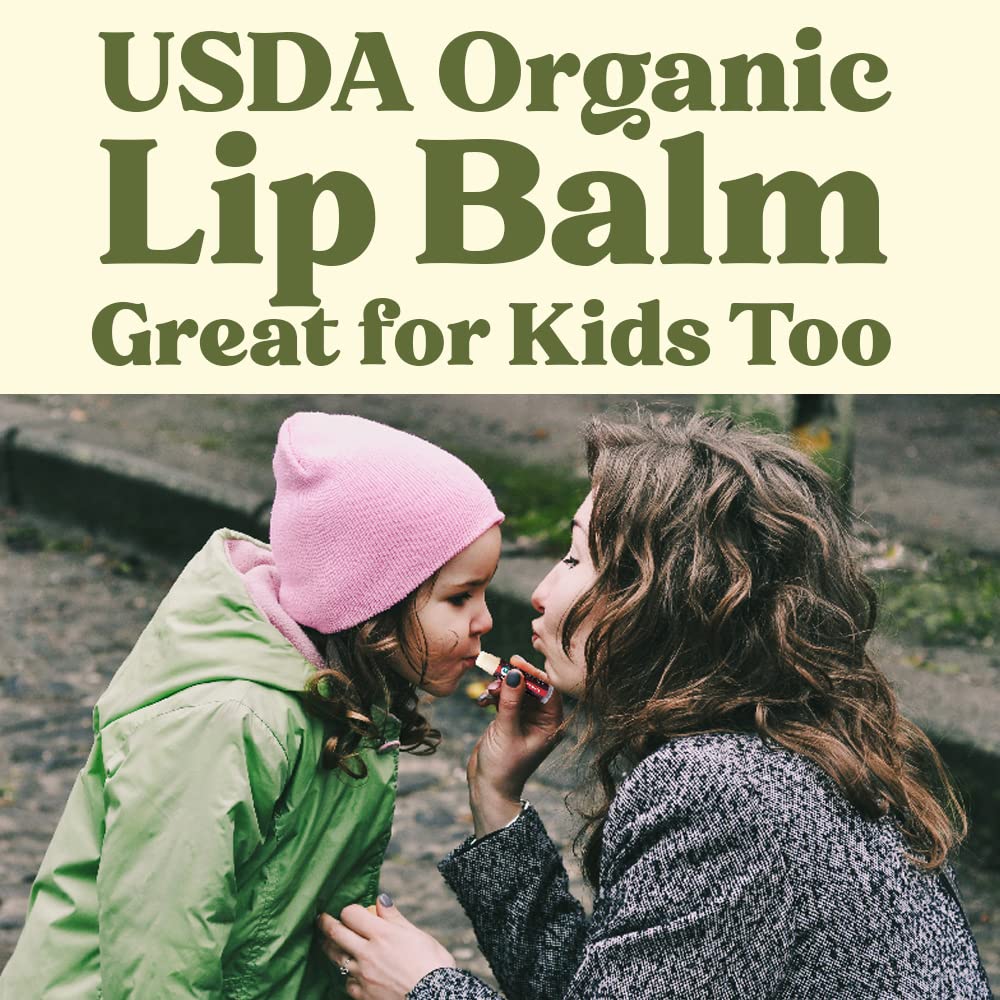 Earth's Daughter USDA Organic Lip Balm 6-Pack - Fruit Flavors, Beeswax, Coconut Oil, Vitamin E - Best Lip Repair - Maple Wellness Supplements