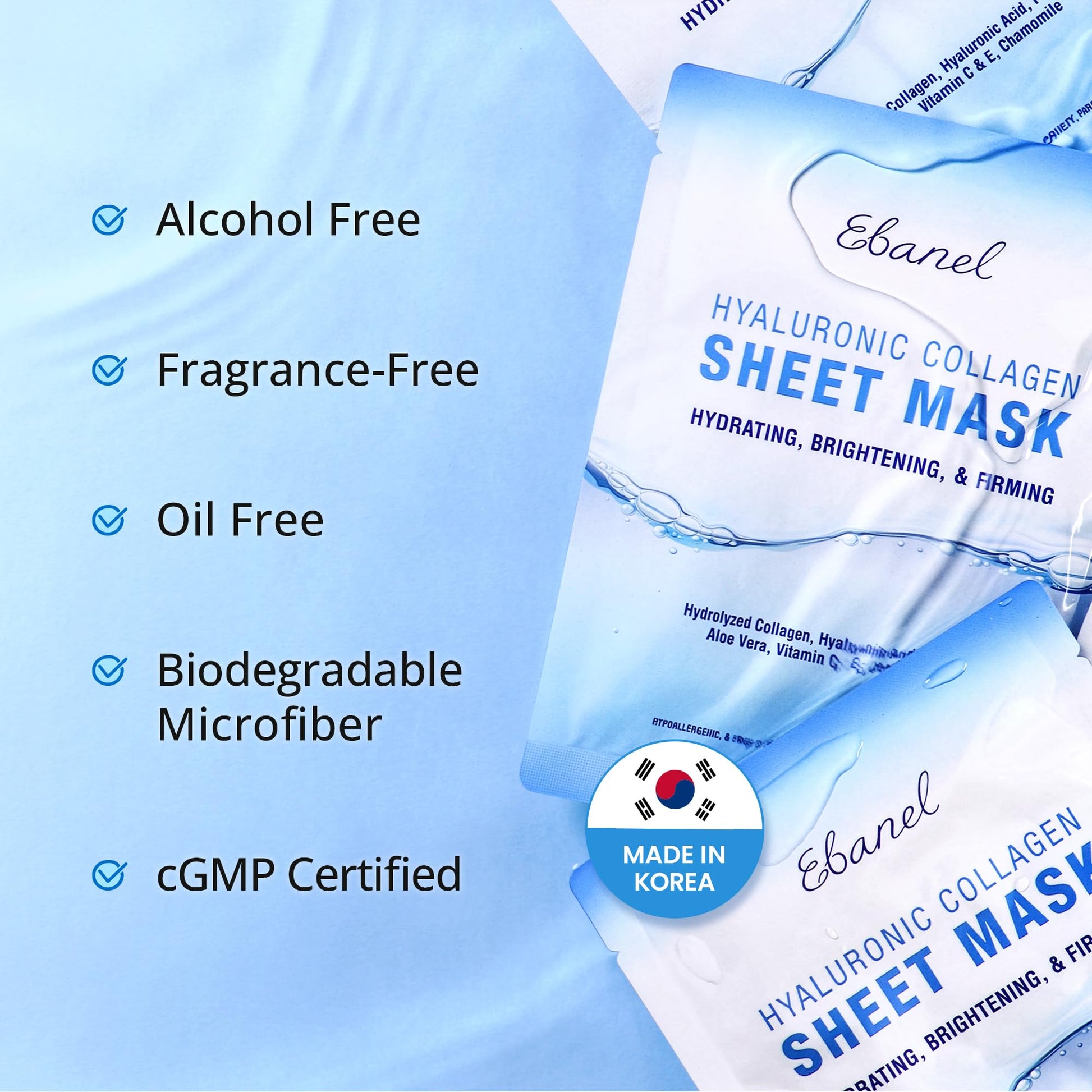 Ebanel 10 Pack Collagen Face Mask with Hyaluronic Acid, Vitamin C, Peptide, Aloe, Instant Brightening Hydrating Face Masks Skincare Korean Sheet Mask, Skin Firming, Lifting Anti Aging Facial Masks - Maple Wellness Supplements