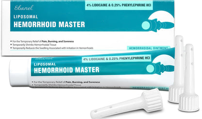 Ebanel 4% Lidocaine Hemorrhoid Treatment Ointment with Phenylephrine, Witch Hazel, Vitamin B6, Zinc Oxide, Frankincense, External and Internal Hemorrhoids Treatment Burn Itch Pain Relief Anal Cream - Maple Wellness Supplements