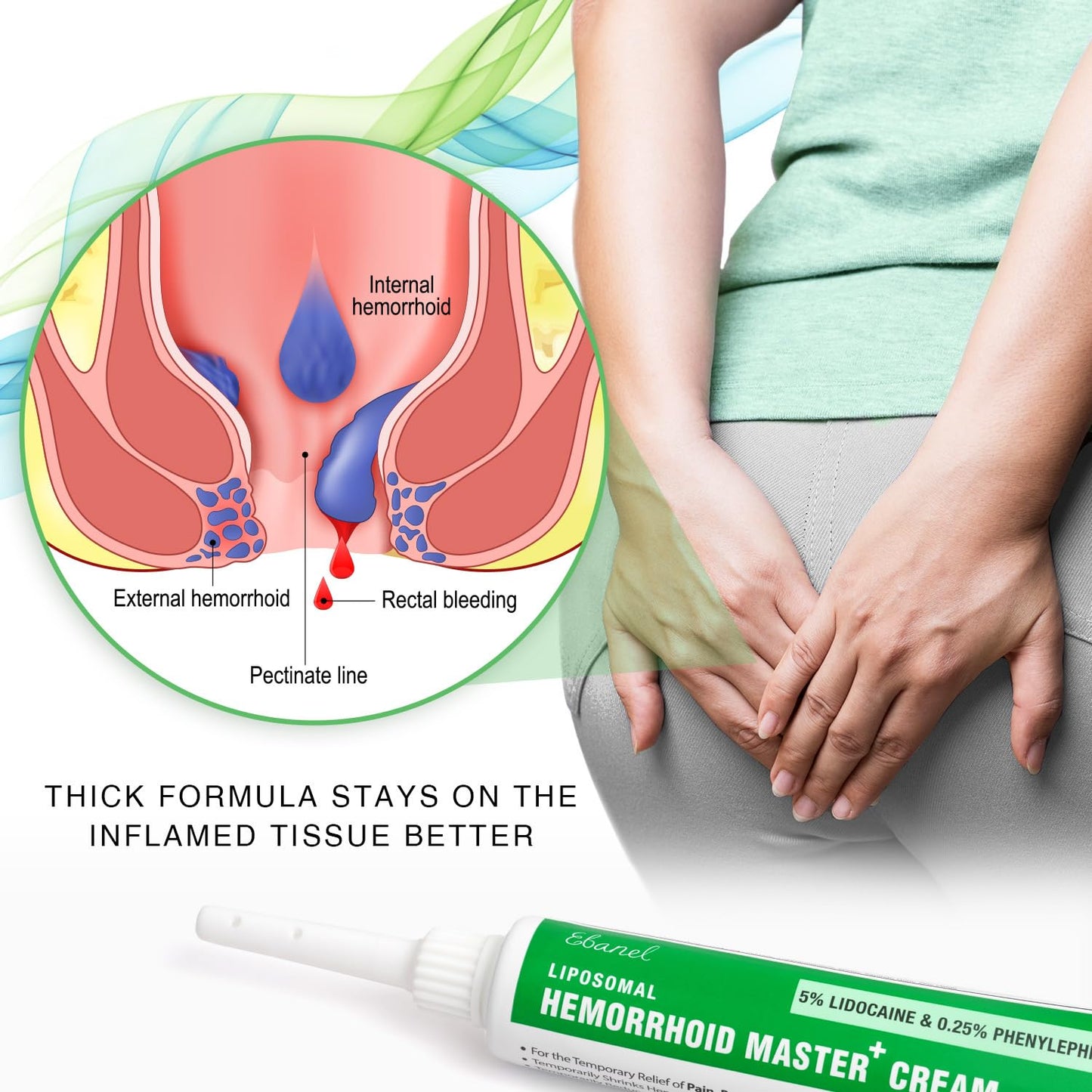 Ebanel 5% Lidocaine Hemorrhoid Treatment Cream with Witch Hazel, Phenylephrine, Horse Chestnut, Vitamin B6, Zinc Oxide, External and Internal Hemorrhoids Treatment Burn Itch Pain Relief Anal Cream - Maple Wellness Supplements