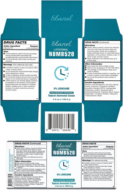 Ebanel 5% Lidocaine Numbing Cream, Pain Relief Burn Itch Cream, Maximum Strength Topical Anesthetic with Allantoin, Vitamin E for Local and Anorectal Uses, Hemorrhoid Treatment, 4.9 Oz - Maple Wellness Supplements