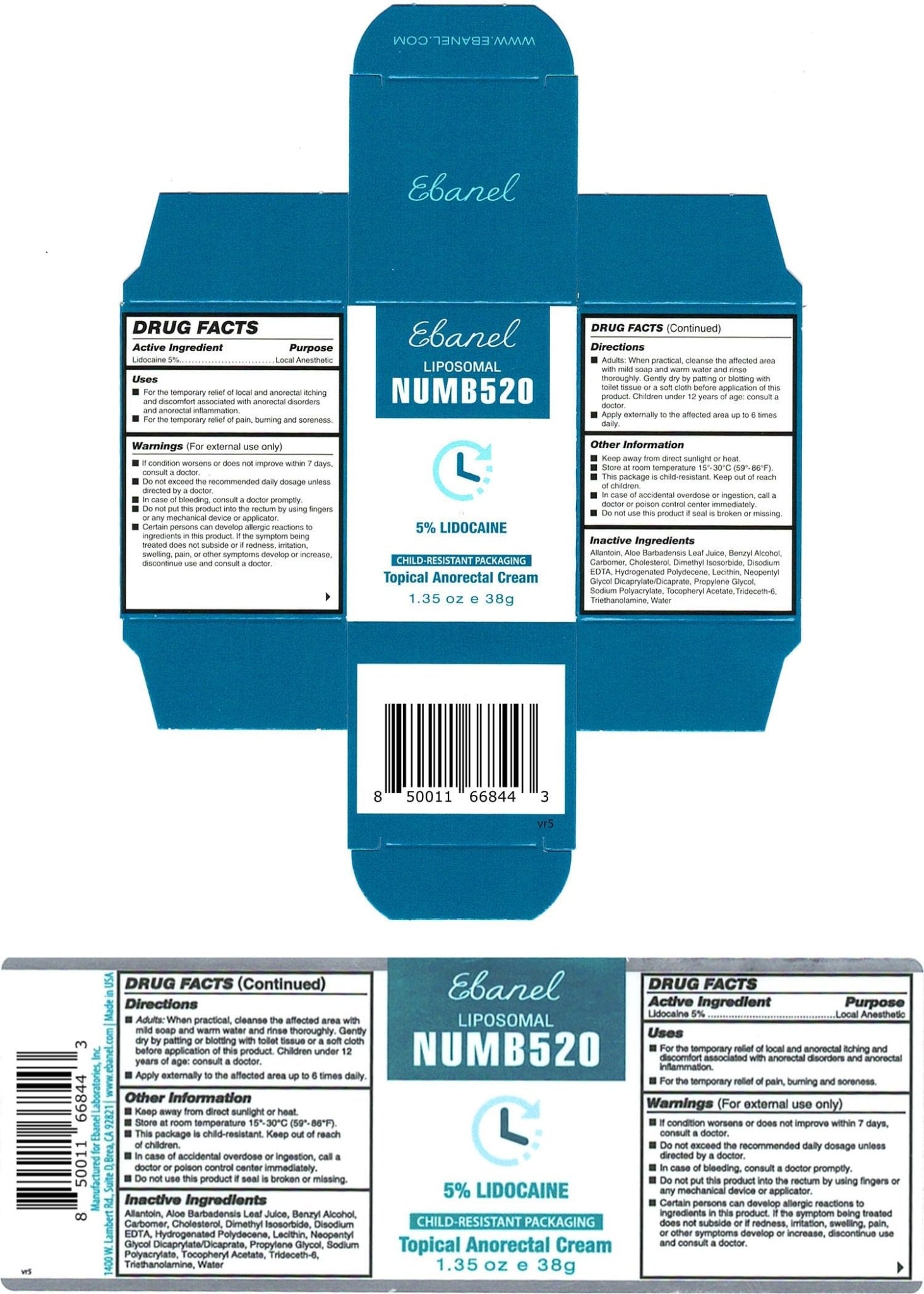 Ebanel 5% Lidocaine Numbing Cream, Pain Relief Burn Itch Numb Cream, Maximum Strength Topical Anesthetic with Allantoin, Vitamin E for Local and Anorectal Uses, Hemorrhoid Treatment, 1.35 Oz - Maple Wellness Supplements