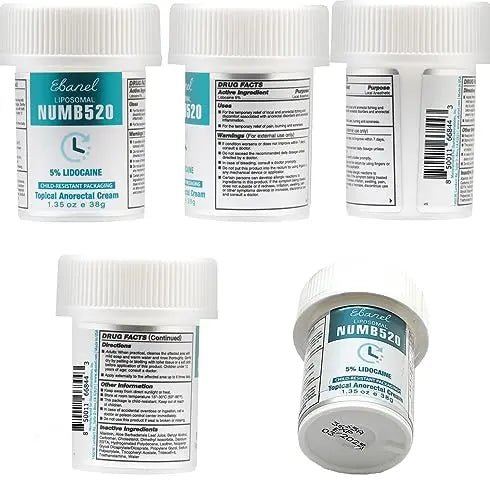 Ebanel 5% Lidocaine Numbing Cream, Pain Relief Burn Itch Numb Cream, Maximum Strength Topical Anesthetic with Allantoin, Vitamin E for Local and Anorectal Uses, Hemorrhoid Treatment, 1.35 Oz - Maple Wellness Supplements