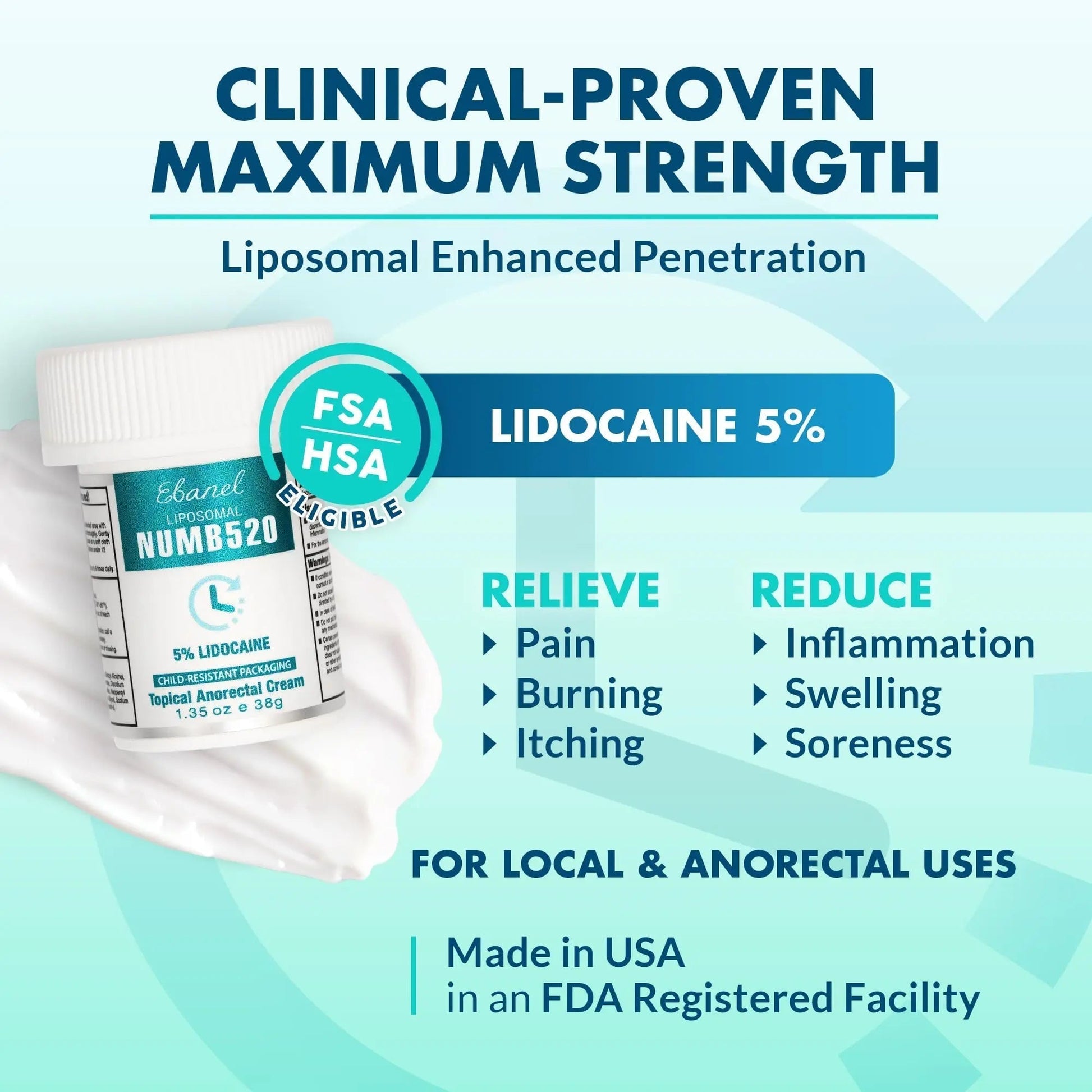 Ebanel 5% Lidocaine Numbing Cream, Pain Relief Burn Itch Numb Cream, Maximum Strength Topical Anesthetic with Allantoin, Vitamin E for Local and Anorectal Uses, Hemorrhoid Treatment, 1.35 Oz - Maple Wellness Supplements