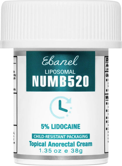 Ebanel 5% Lidocaine Numbing Cream, Pain Relief Burn Itch Numb Cream, Maximum Strength Topical Anesthetic with Allantoin, Vitamin E for Local and Anorectal Uses, Hemorrhoid Treatment, 1.35 Oz - Maple Wellness Supplements