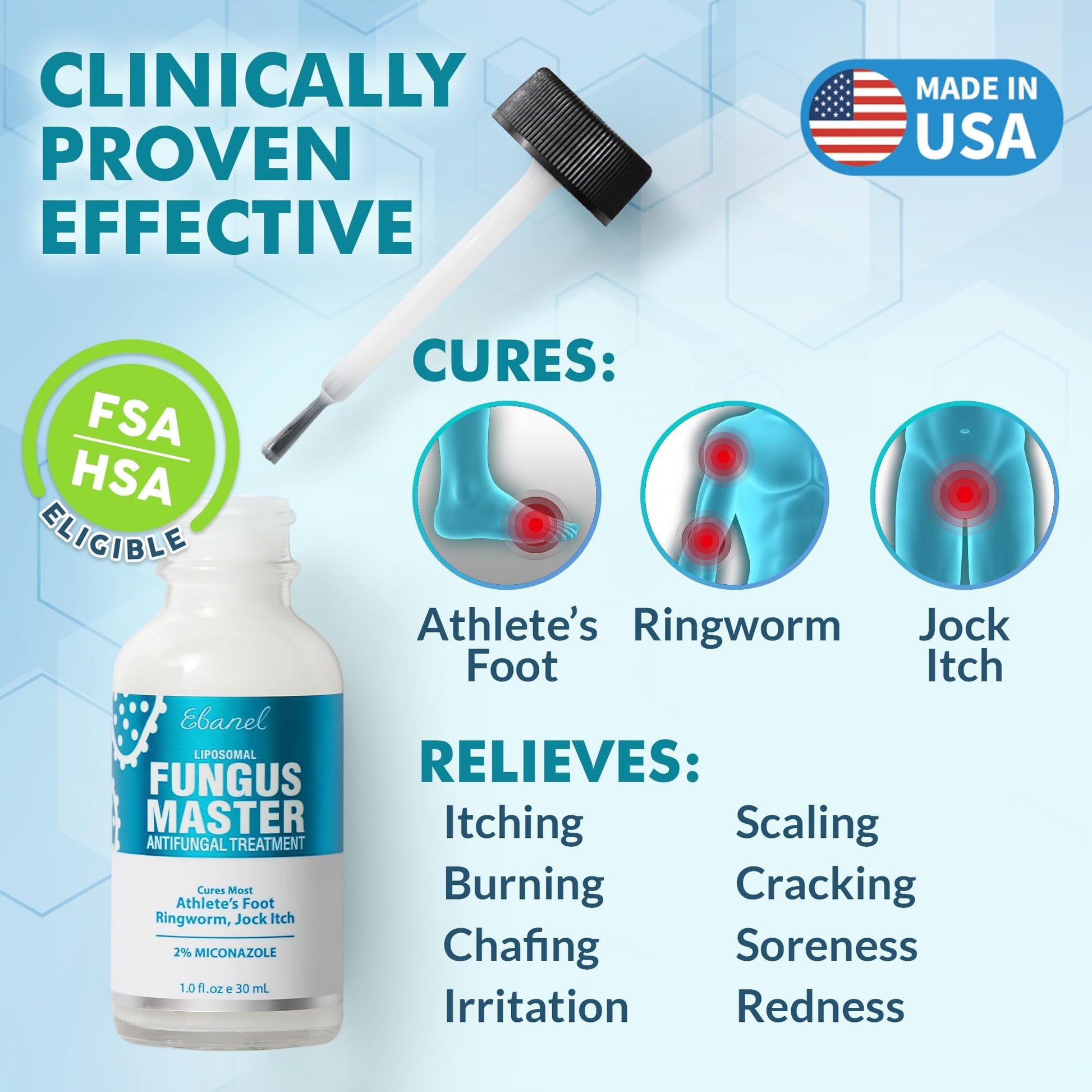 Ebanel Antifungal Cream Miconazole Athletes Foot Treatment, Cures Fungal Infection Leading to Nail Fungus, Jock Itch Cream with Undecylenic Acid, Tea Tree & Manuka Oil, Fast Itch Relief for Ringworm - Maple Wellness Supplements