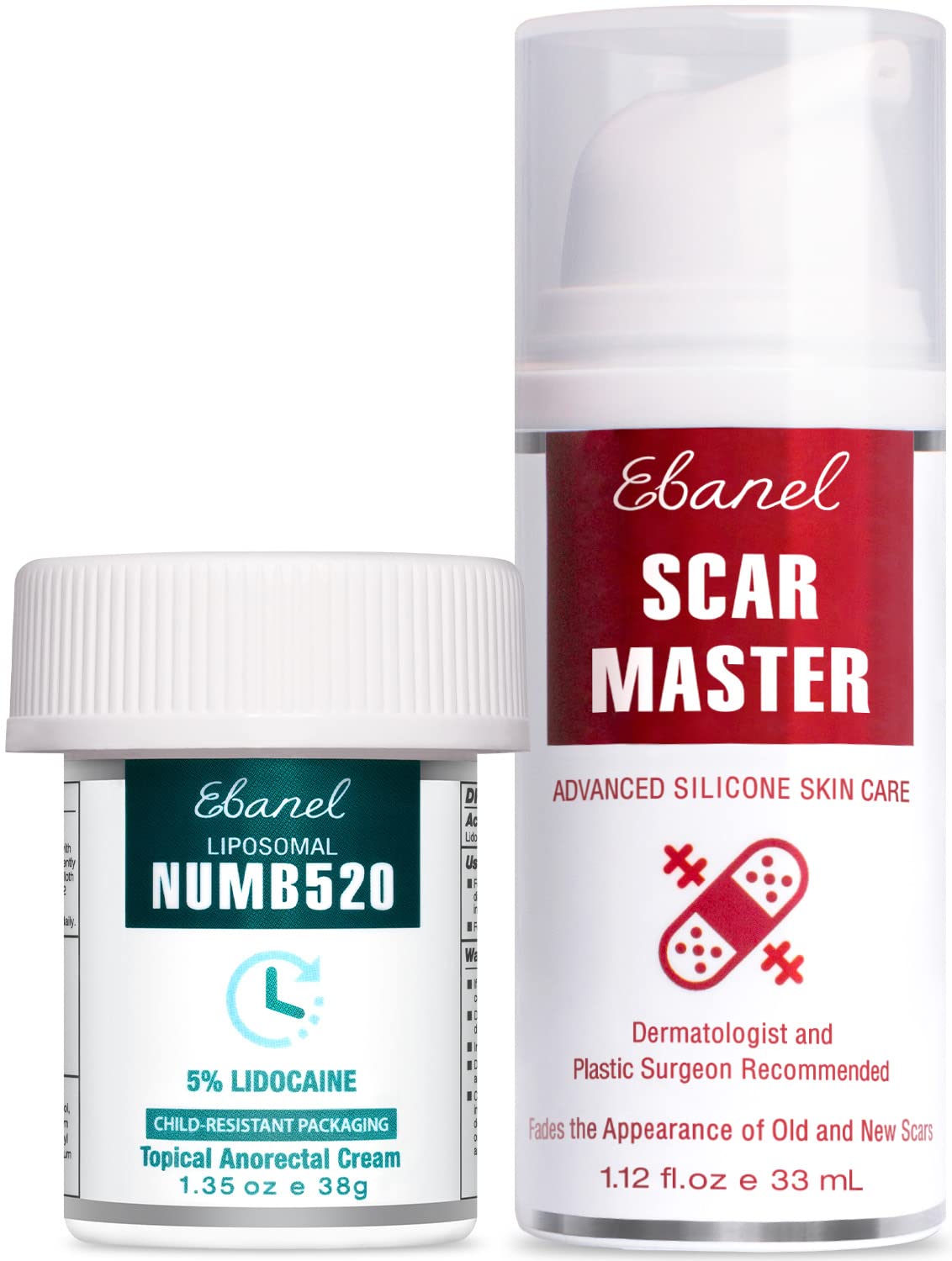 Ebanel Bundle of Lidocaine Numbing Cream, and Advanced Silicone Scar Gel 1 Oz - Maple Wellness Supplements