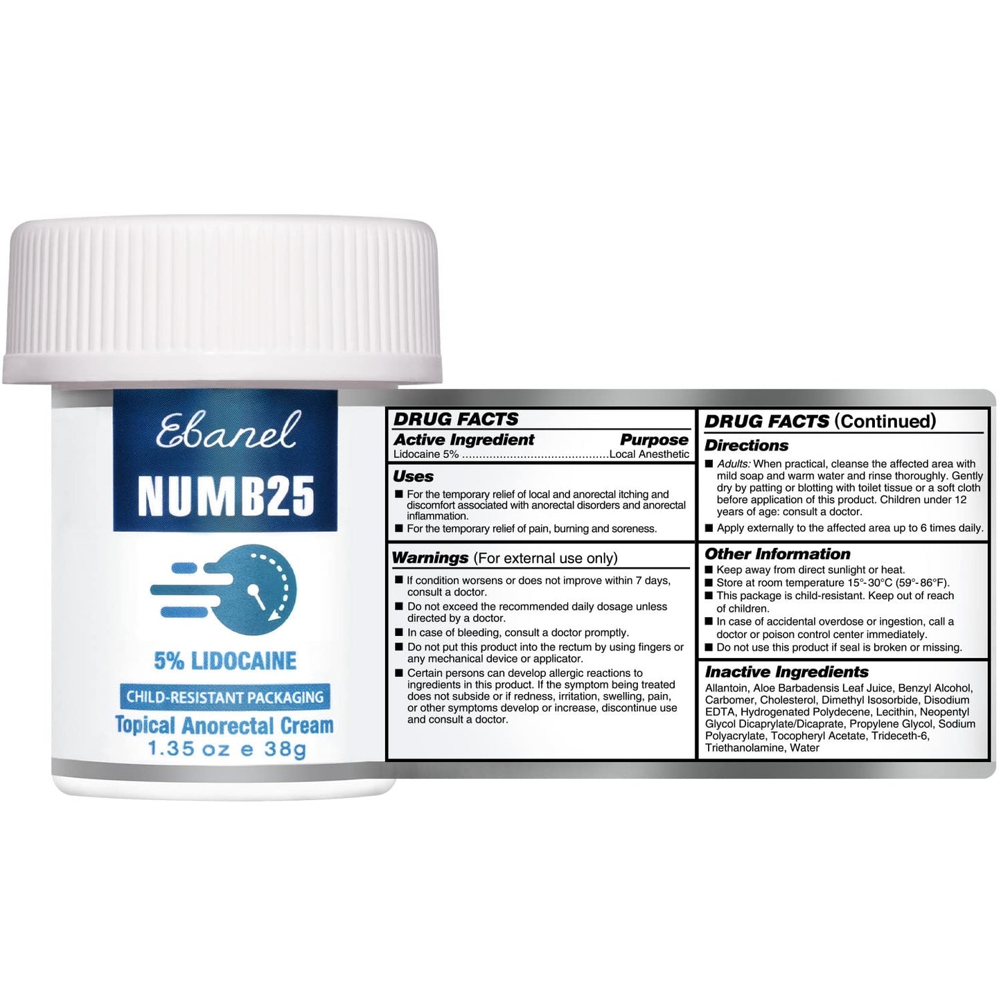 Ebanel Bundle of Numb25 Lidocaine 5% Topical Numbing Cream 1 Oz, and Pain Relief Roll On Arnica Menthol 3 Oz - Maple Wellness Supplements
