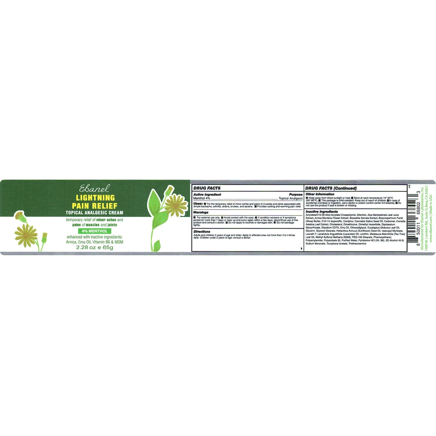 Ebanel Bundle of Pain Relief Cream Arnica Menthol 2 Oz, and Topical Numbing Cream 4 Oz - Maple Wellness Supplements
