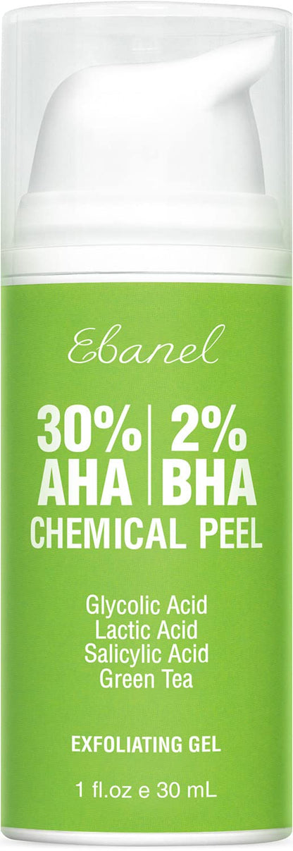 Ebanel Chemical Peel for Face, AHA BHA Exfoliator, Glycolic Acid Peel, Salicylic & Lactic Acid Face Peeling Gel, Infused with Green Tea & Chamomile for Acne Scars, Dark Spots, Wrinkles, Fine Lines - Maple Wellness Supplements