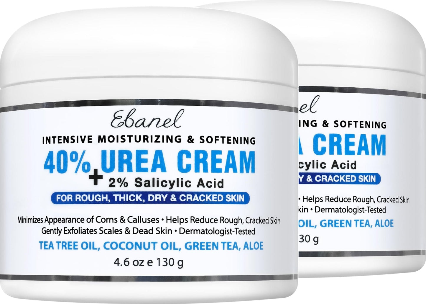 Ebanel Urea Cream 40% plus Salicylic Acid 2%, Foot Cream for Dry Cracked Heels Feet Knees Elbows Hands, Foot Dead Skin Cuticle Callus Remover Toenail Softener, Keratolytic Skin Barrier Repair, 2-Pack - Maple Wellness Supplements