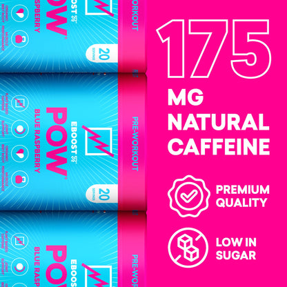 EBOOST POW Natural Pre Workout Powder – 20 Servings - Blue Raspberry - A PreWorkout Supplement for Performance, Joint Mobility Support, Energy - Men and Women - Maple Wellness Supplements