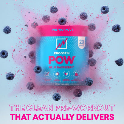 EBOOST POW Natural Pre Workout Powder – 20 Servings - Blue Raspberry - A PreWorkout Supplement for Performance, Joint Mobility Support, Energy - Men and Women - Maple Wellness Supplements