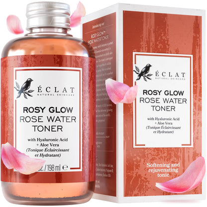 Eclat Skincare Rose Water Toner – Hydrating Toner for Face - Rosewater with Hyaluronic Acid & Aloe Vera - Alcohol Free & Skin Soothing Formula - Rejuvenating & Calming Facial Skin Care - Maple Wellness Supplements