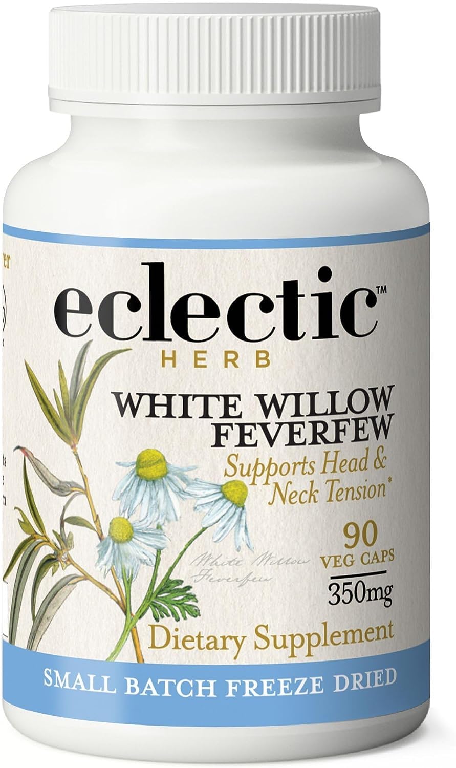 Eclectic Institute Raw Fresh Freeze-Dried Non-GMO White Willow - Feverfew | Support Body's Response to Occasional Pain | 90 CT (350 mg) - Maple Wellness Supplements